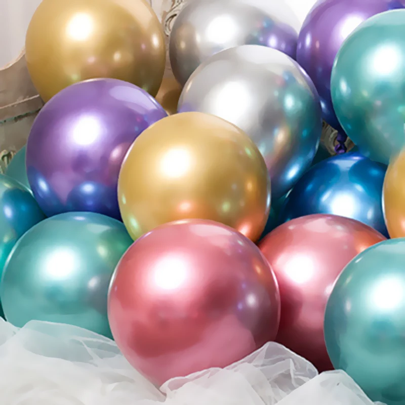 Alternative view of 30/50/100pcs 5/10inch Metal Gold Silver Blue Green Purple Latex Balloons Wedding Happy Birthday Metal Chrome Air Helium Balloon