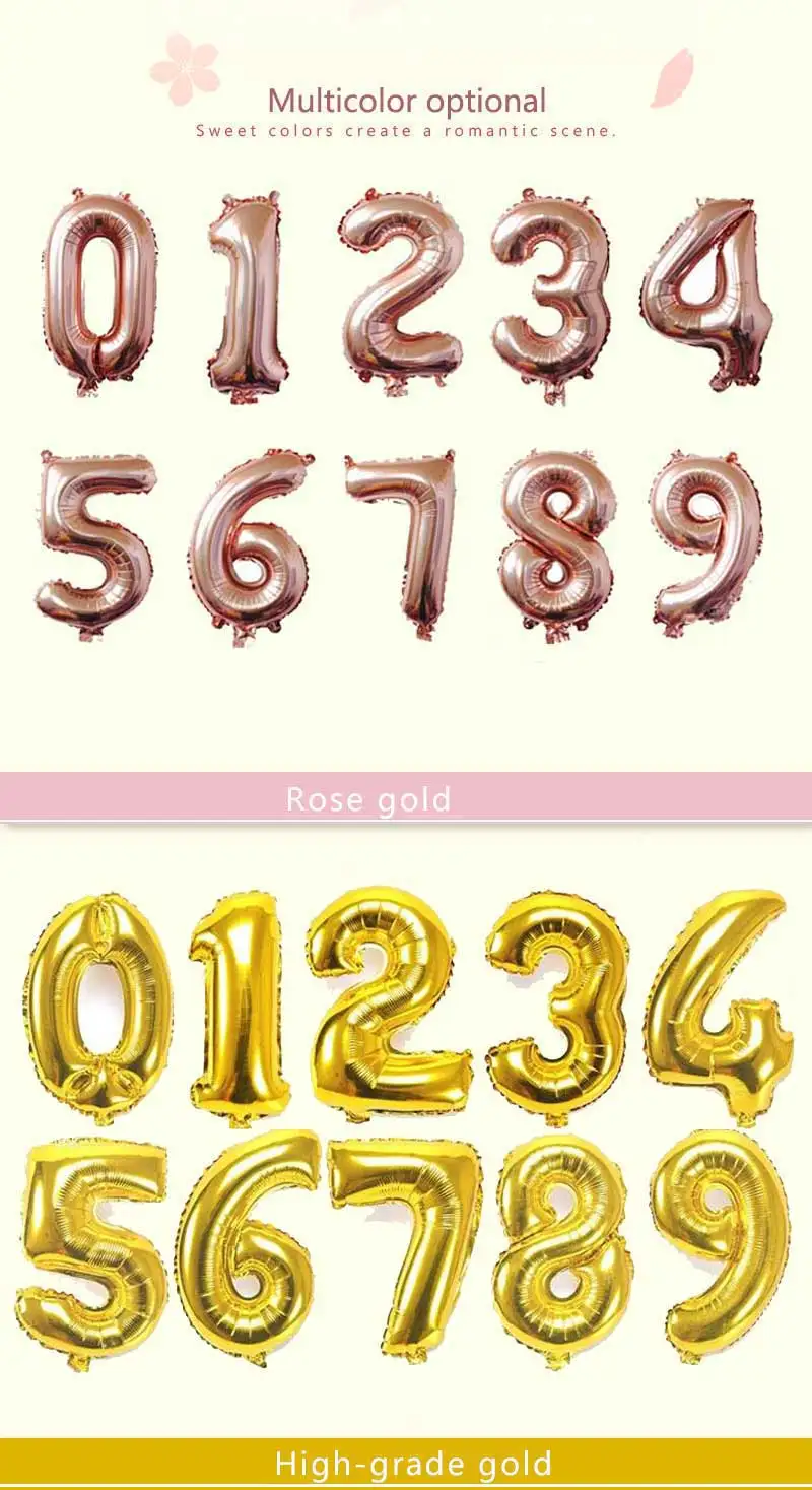 16 32 Inch Foil Number Balloons Wedding Happy Birthday Party Decorations Rose Gold Digital Globos Balloon Baby Shower Supplies