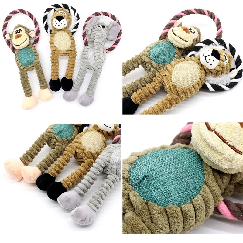Alternative view of Dog Plush Toys Pet Squeaky Animal Toy Dog Bite-Resistant Clean Teeth Chew Toy Pet Supplies Interactive Toys Lion Elepant Monkey