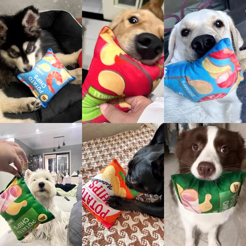 Alternative view of Funny Dog Toys Crisps Plush Filled Pets Squeaky Chew Toy Bite-resistant Sounding Paper Toys For Small Medium Pets Supplies
