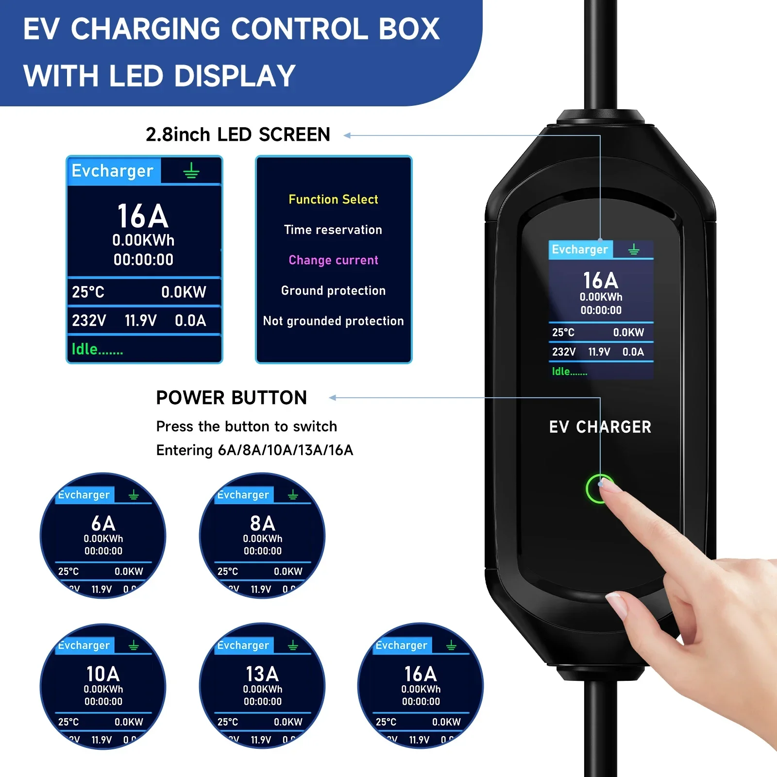 Alternative view of AFEEV 3.6KW 16A Portable EV Charger Type2 IEC62196-2 EVSE Fast Charging Cable Type1 SAE J1772 Electric Car Charger GB/T Wallbox