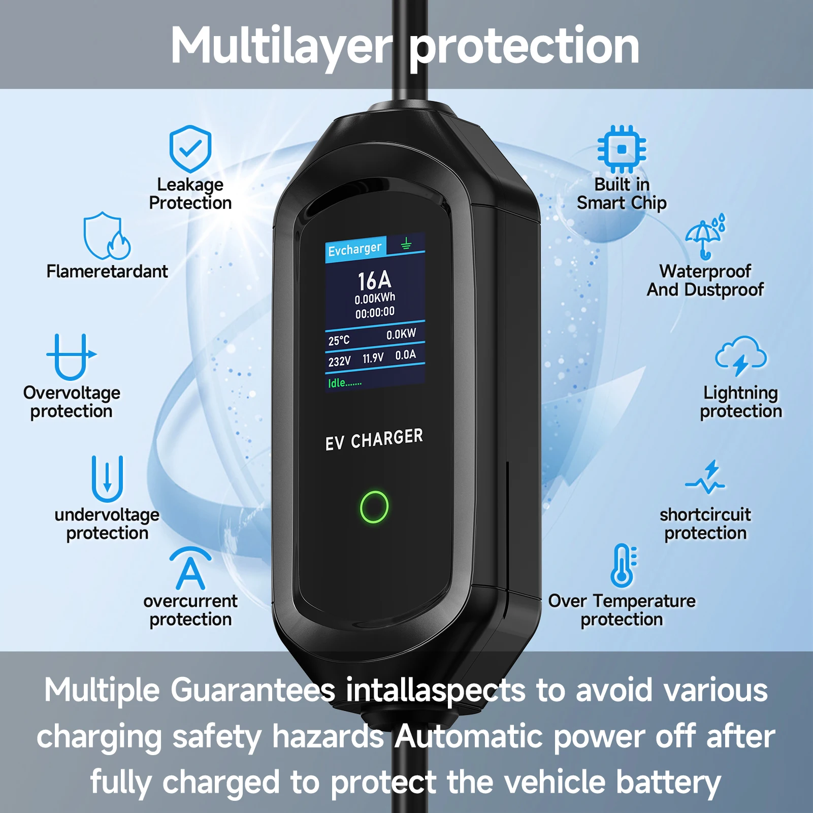 Alternative view of AFYEEV 3600W Portable Type2 IEC62196-2 EV Charger Type1 SAE J1772 Electric Car Charger GBT EVSE Charging Cable Wallbox EU Plug
