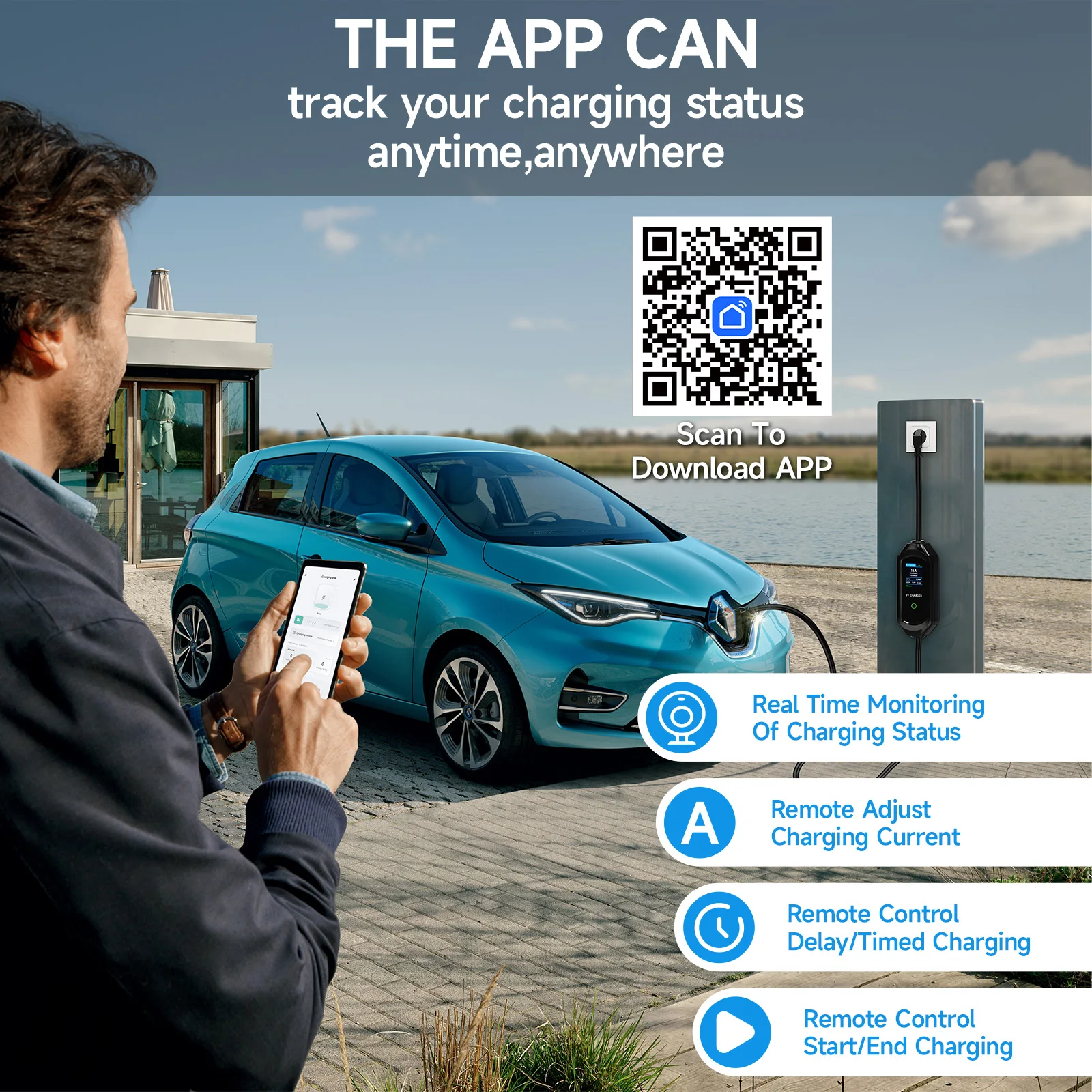 AFEEV Portable EV Charger Type2 IEC62196-2 EVSE Fast Charging Cable Type1 SAE J1772 Wallbox WiFi APP Bluetooth Wireless Control AFEEV Portable EV Charger Type2 IEC62196-2 EVSE Fast Charging Cable Type1 SAE J1772 Wallbox WiFi APP Bluetooth Wireless Control