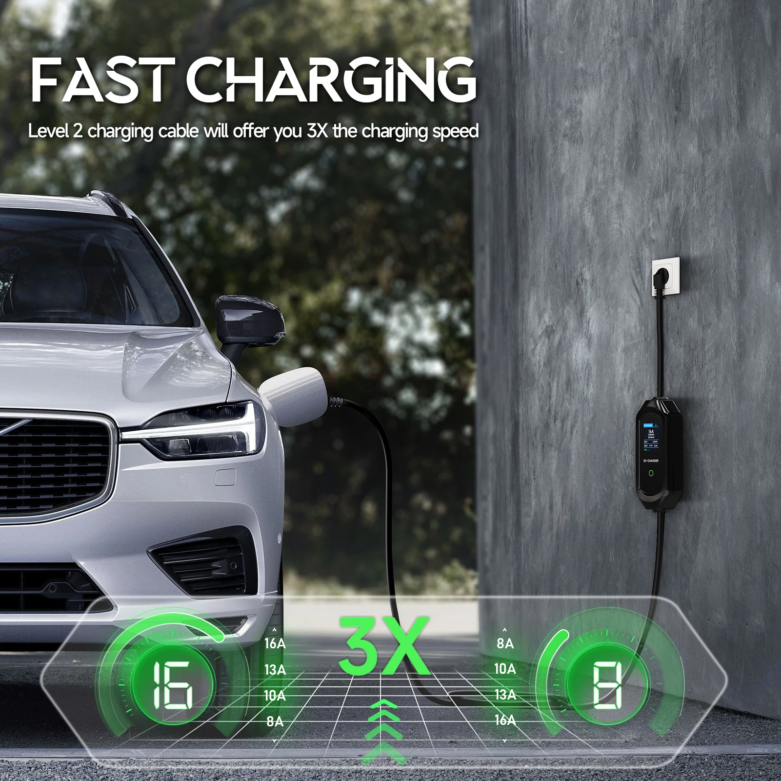 AFEEV Portable EV Charger Type2 IEC62196-2 EVSE Fast Charging Cable Type1 SAE J1772 Wallbox WiFi APP Bluetooth Wireless Control AFEEV Portable EV Charger Type2 IEC62196-2 EVSE Fast Charging Cable Type1 SAE J1772 Wallbox WiFi APP Bluetooth Wireless Control
