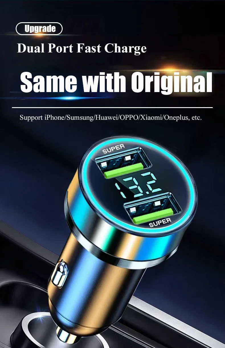 240W IWP Car Charger Fast Charging 2 USB Ports Adapter Quick Charging Chargers with Digital Display Car Usb Charger Accessories