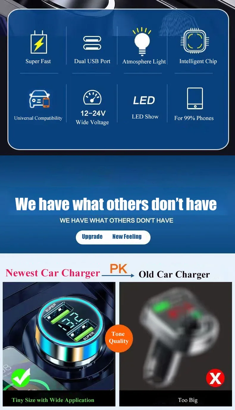 240W IWP Car Charger Fast Charging 2 USB Ports Adapter Quick Charging Chargers with Digital Display Car Usb Charger Accessories