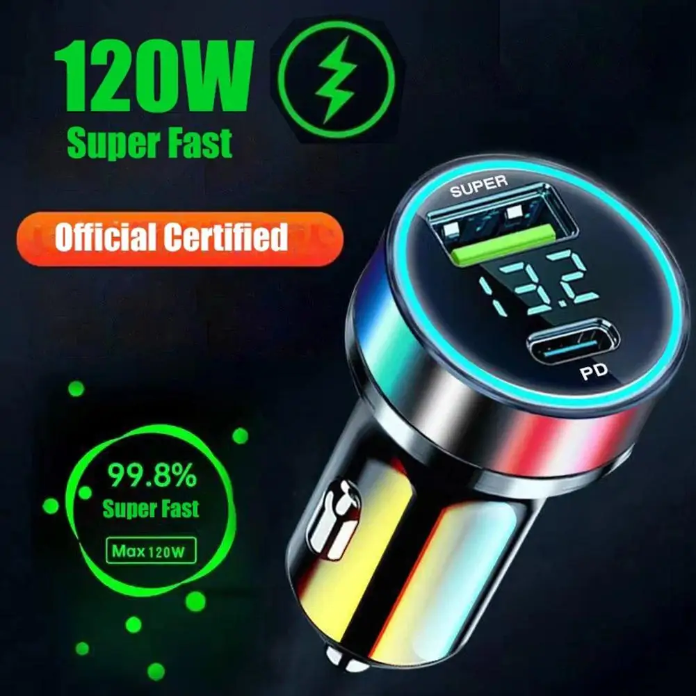 120W+PD20W Car Charger Super Fast Charge Adapter Type C USB 120W Portable For iPhone 14 Pro Max 13 12 11 iPad Airpods OnePlus