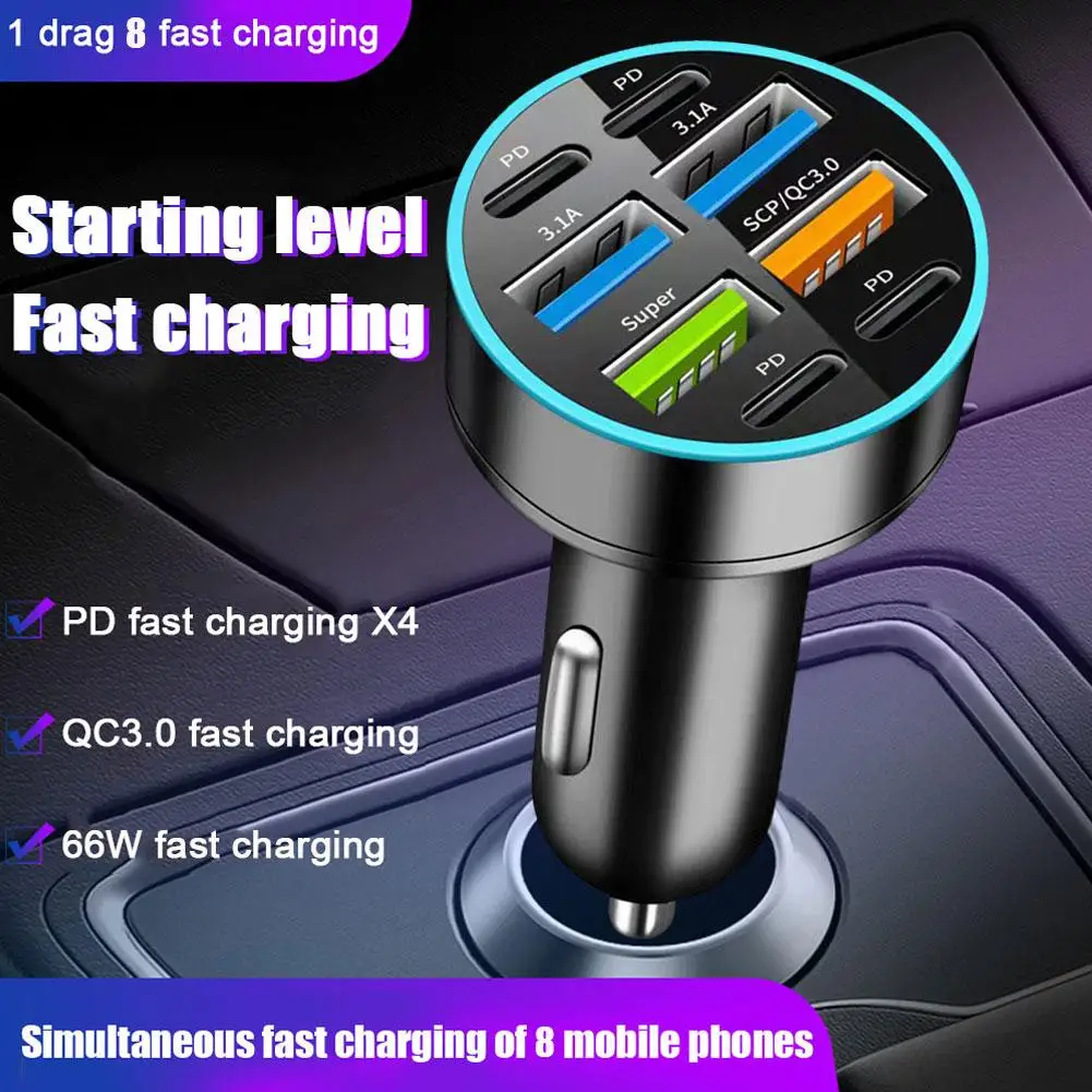 Alternative view of New Digital Display Car With 4usb Car Charger 66w Fast Charging Car Mobile Phone Adapter PD Mobile Phone Charging Head