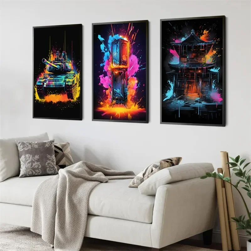Alternative view of Pop Neon Video Game Character Poster Gamepad Headphones Football Basketball Canvas Print Wall Art Decor Gaming Room Decoration