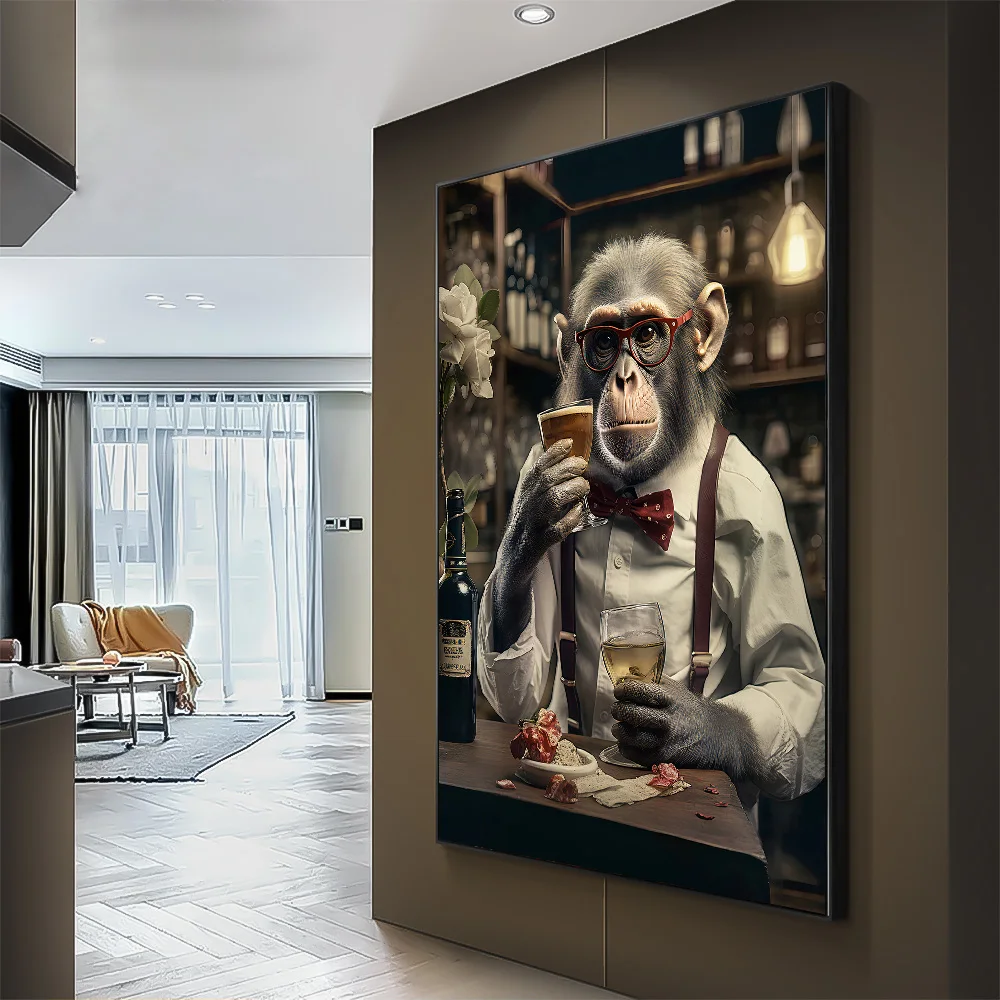 Alternative view of Nordic Gorilla Wear Suit Wall Art Canvas Painting Abstract Aesthetics Animal Monkeys Poster Print Picture for Modern Home Decor
