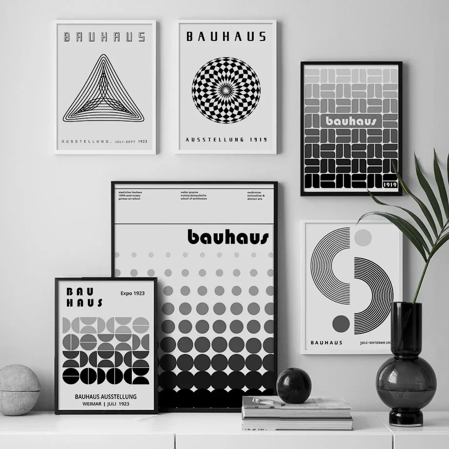 Black White Bauhaus Stripe Lines Poster Modern Gallery Wall Art Prints Canvas Painting Pictures For Living Room Interior Decor