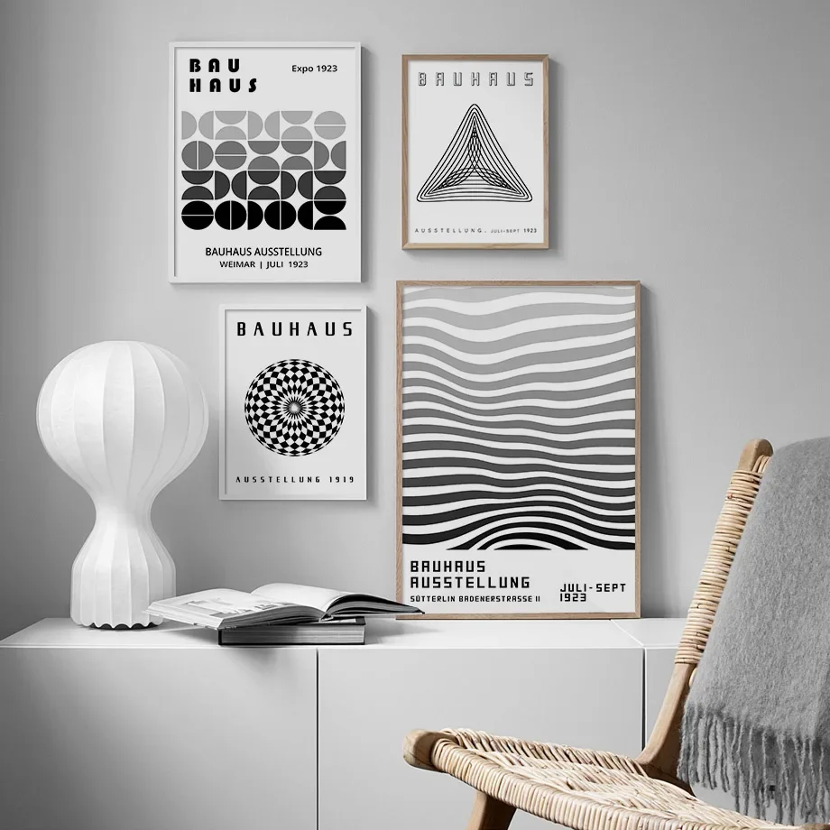 Alternative view of Black White Bauhaus Stripe Lines Poster Modern Gallery Wall Art Prints Canvas Painting Pictures For Living Room Interior Decor
