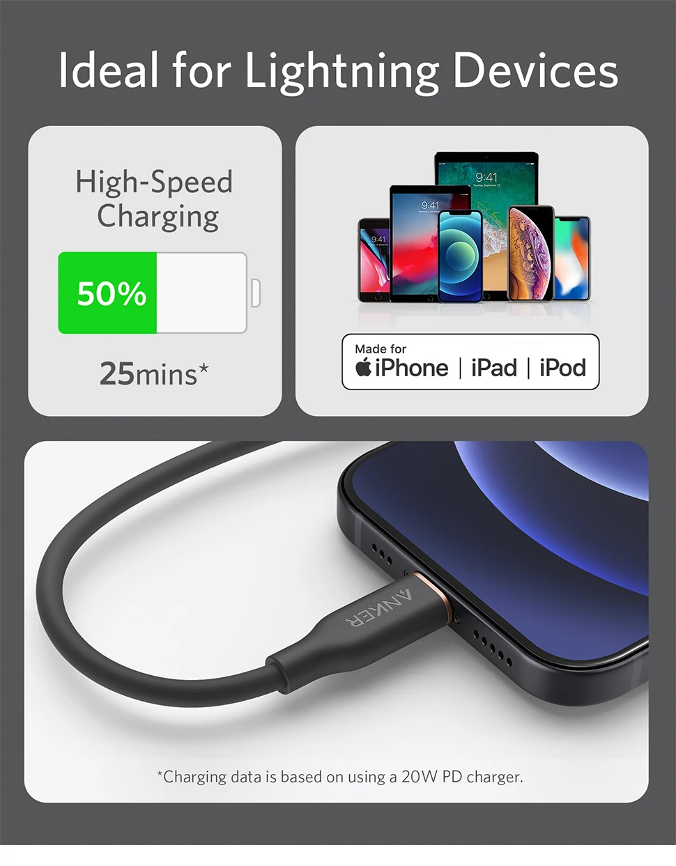 Anker USB-C to Lightning Cable 641 Cable MFi Certified Powerline III Flow Silicone Fast Charging Cable