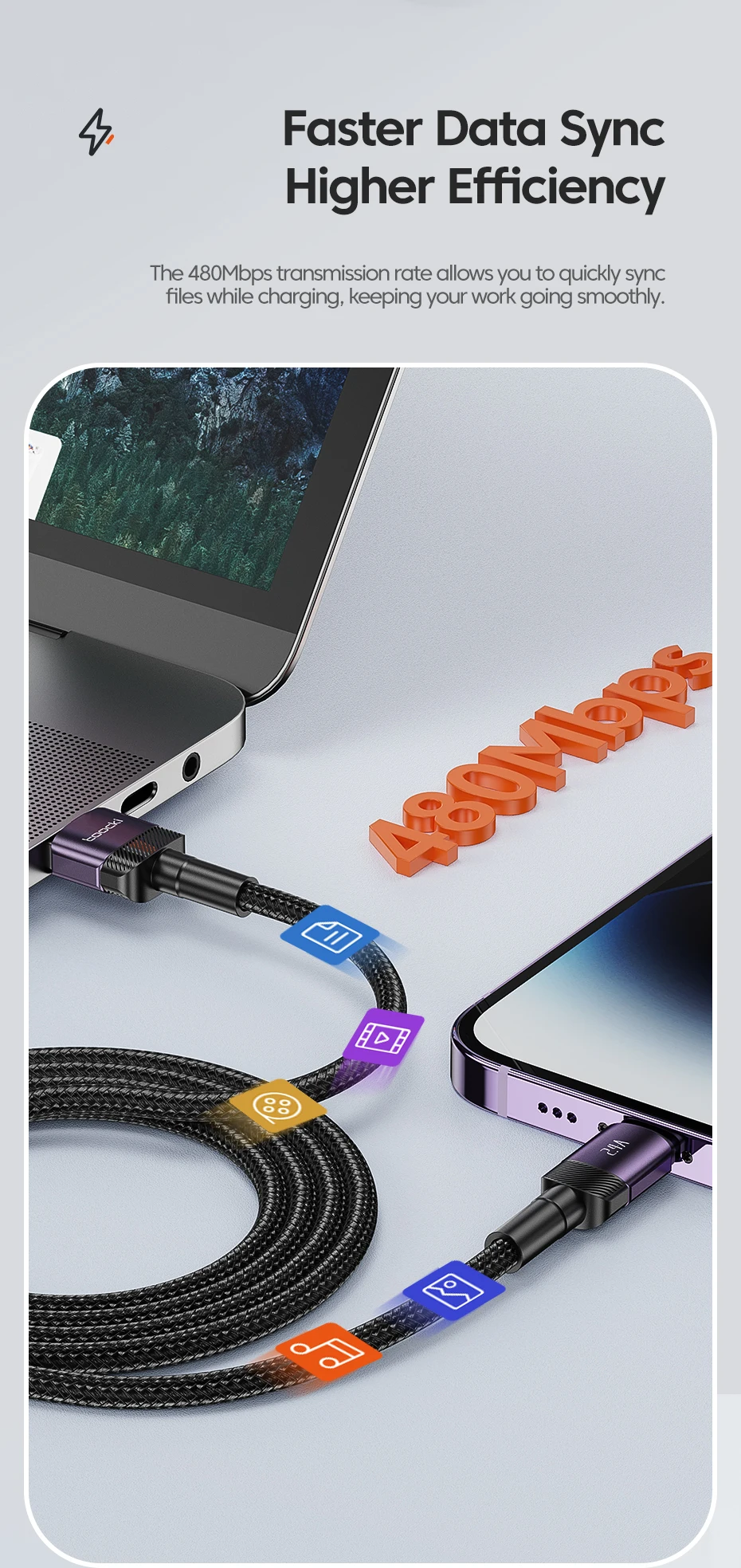 Toocki USB Cable For iPhone 14 13 12 Pro Max X XS XR 8 7 Plus iPad Fast Charging Charger Aluminum iP Cable For iPhone Data Cord