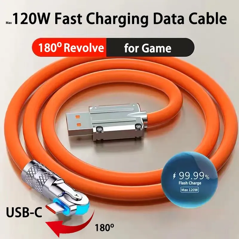 Alternative view of 120W 7A Fast Charge USB Type C Cable 180 Degree Rotation Elbow Cable for Game for Xiaomi Redmi Honor Phone Charger USB C Cable