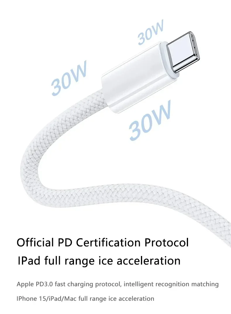 Original PD 60W USB C Fast Charger Cable For Apple iPhone 15 Pro Max 15 Pro 15 Puls USB-C Weaving Charging Data Line Accessories