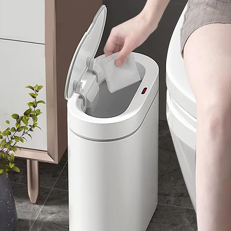 Alternative view of Smart Sensor Trash Can Electronic Automatic Household Bathroom Toilet Waterproof Narrow Seam Storage Bucket Smart Home Trash Bin