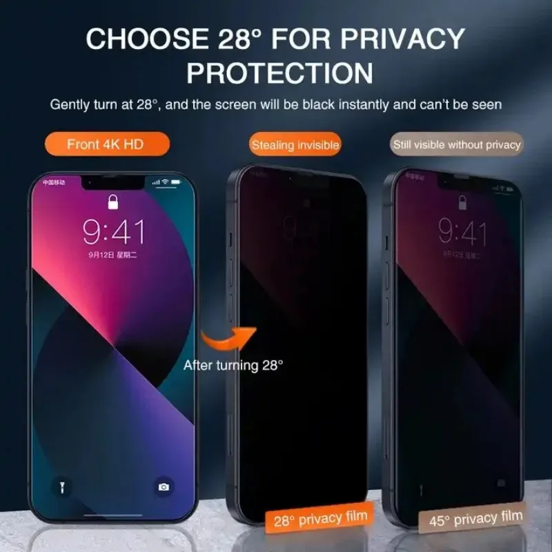 Alternative view of 1-4Pcs Anti-spy Tempered Glass for IPhone 15 14 13 12 11 Pro Max Full Cover Privacy Screen Protector For iPhone 13 14 15 Glass