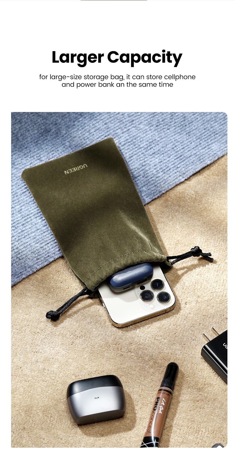 UGREEN Power Bank Case Phone Pouch for iPhone Samsung Xiaomi Huawei Waterproof Powerbank Storage Bag Mobile Phone Accessories