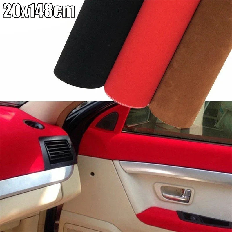 20x148cm DIY Car Velvet Cloth Stickers Flannel Fabric Self-Adhesive Car Interior Decoration Decal Black Gray Red Decorative