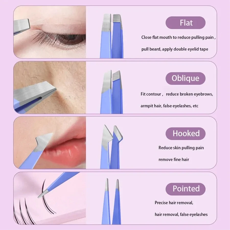 Ouriner Eyebrow Tweezer Colorful Hair Beauty Fine Hairs Puller Stainless Steel Slanted Eye Brow Clips Removal Makeup Tools