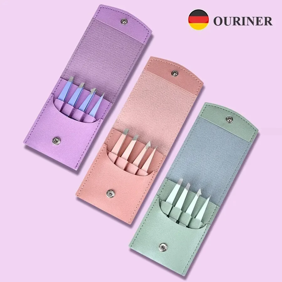 Ouriner Eyebrow Tweezer Colorful Hair Beauty Fine Hairs Puller Stainless Steel Slanted Eye Brow Clips Removal Makeup Tools