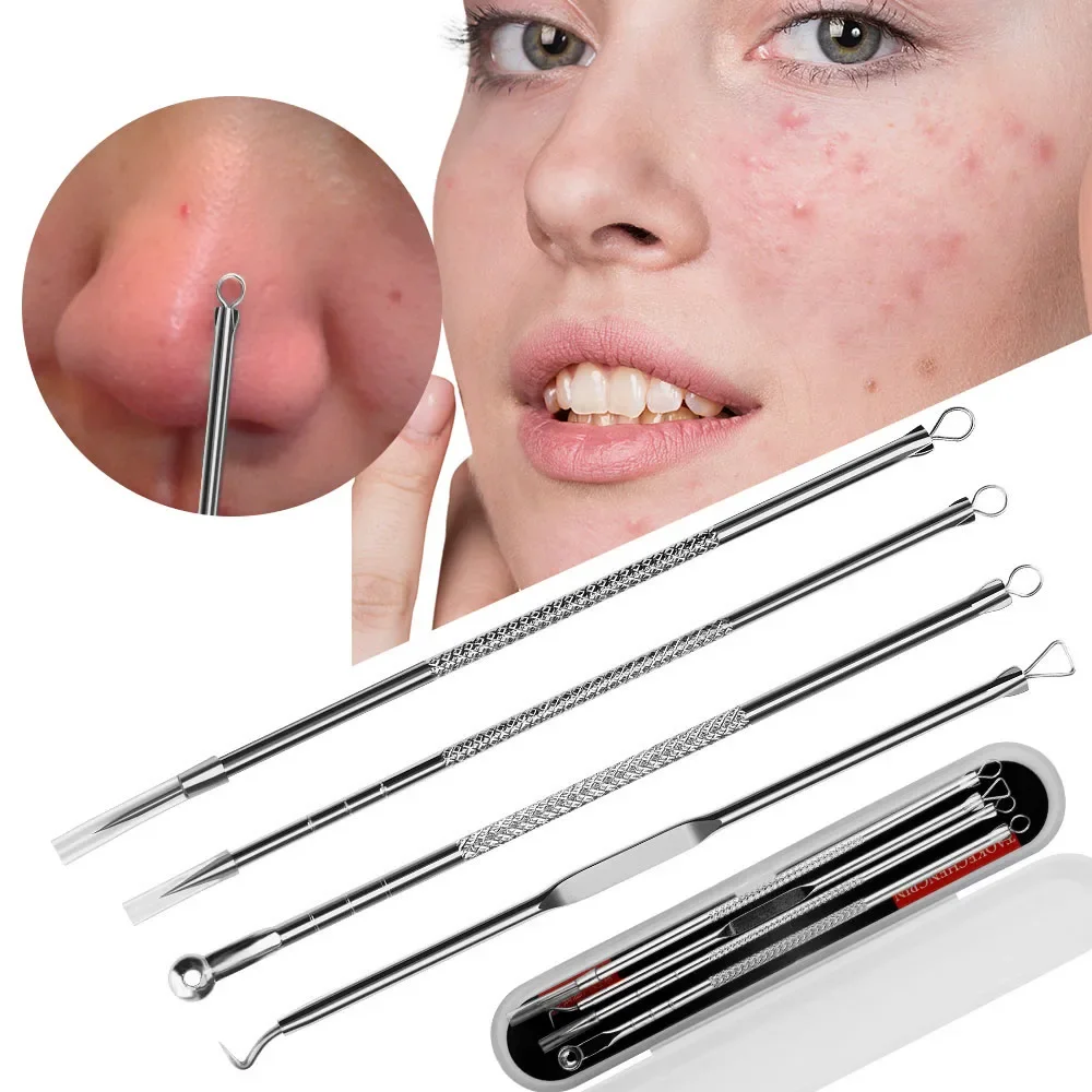 Alternative view of 4Pcs Blackhead Acne Remover Set Beauty Skin Care Pore Cleaner Acne Needle Pimple Stainless Steel Pimple Needles Removal Tools