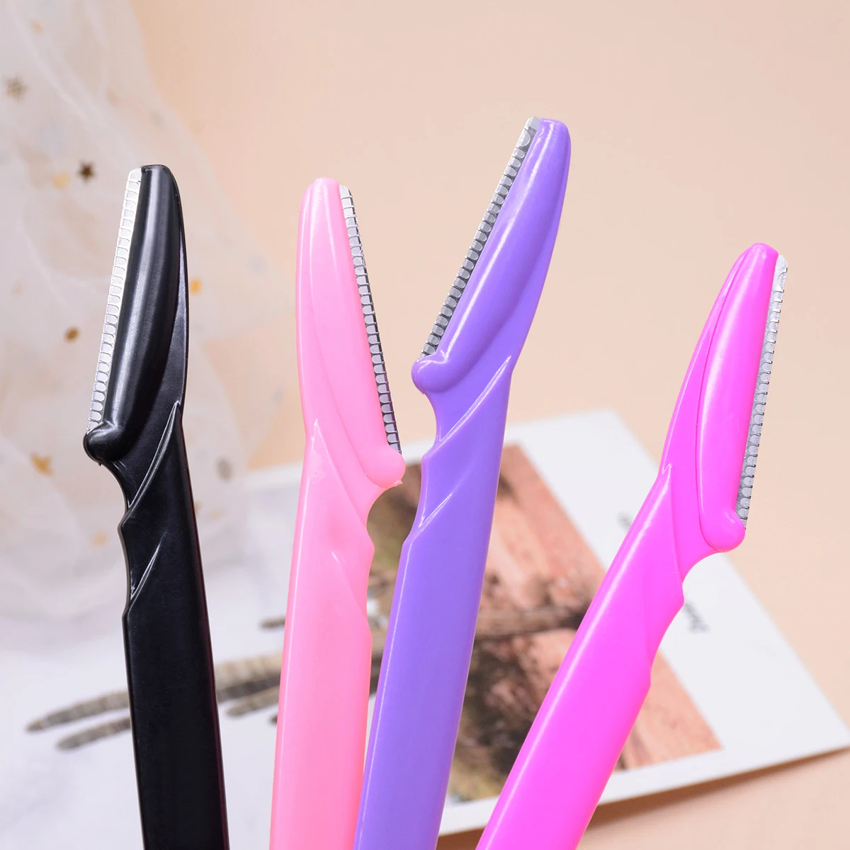 Alternative view of 12 Pcs Mix Color Eyebrow Razor Women Face And Body Safe Trimmer Hair Shaver Eye Brow Remover With Cover Small Makeup Tools Set