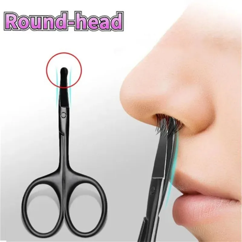 1 Pc Unisex Stainless Steel Black Round Head Safe Nose Hair Scissors Beauty Tools (Do Not Hurt Nose)