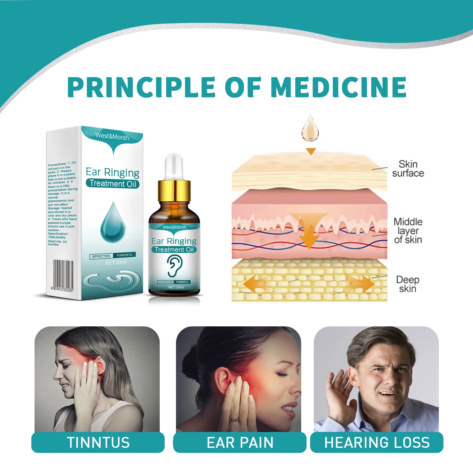 Alternative view of 1PC Tinnitus Oil For Improved Ear Health Hearing Ear Ringing Drops Alleviate Deafness Tinnitus Itching Earache