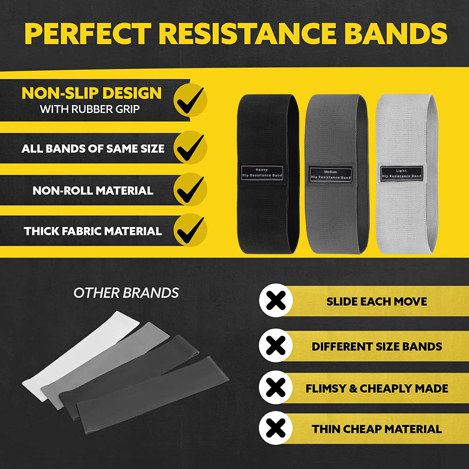 Alternative view of Fabric Resistance Hip Booty Bands Glute Thigh Elastic Workout Bands Squat Circle Stretch Fitness Strips Loops Yoga Gym Equipment