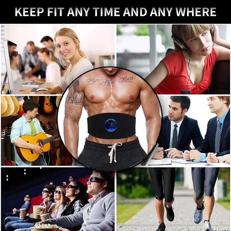 Electric Abs Abdominal Trainer Toning Belt EMS Muscle Stimulator Toner Smart Body Slimming Weight Loss Home Gym Fitness Equiment