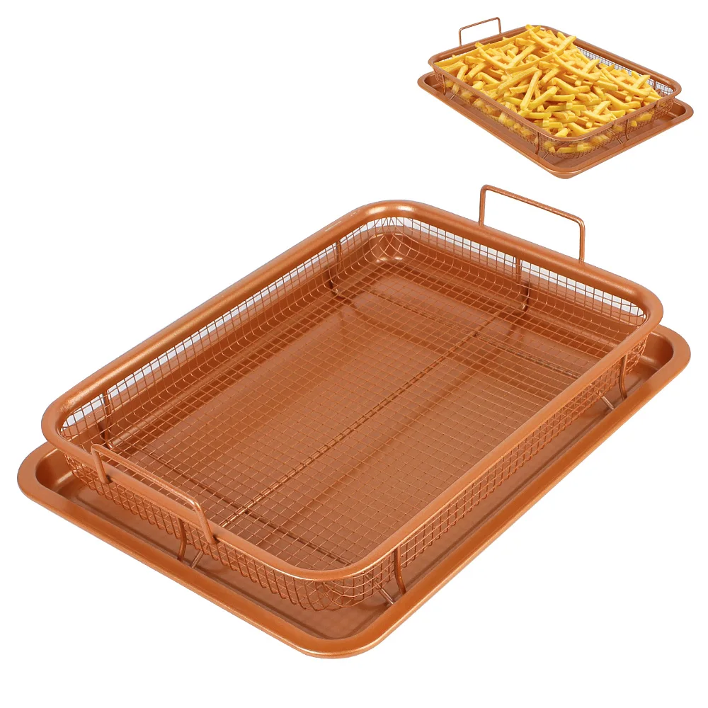 Alternative view of Oil Frying Baking Pan Grill Crispy Mesh Stainless Steel Baking Tray Copper For Oven Air Fryer BBQ Non-stick Chips Basket