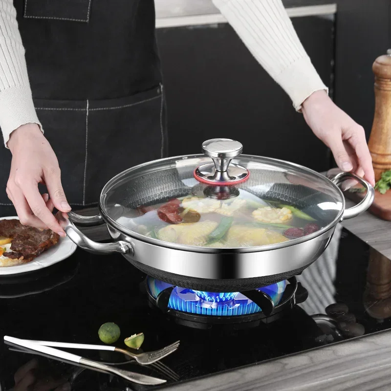 Alternative view of 304 Stainless Steel Non Stick Wok Pan 32cm Frying Pan Food Grade Honeycomb Pot Bottom Induction Cooker Gas Stove General Durable
