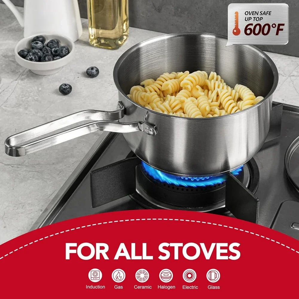 Alternative view of 16cm 304 Stainless Steel SaucePan 1QT Induction Sauce Pan with Glass Strainer Lid Stainless Steel Sauce Pot Cooking Tools
