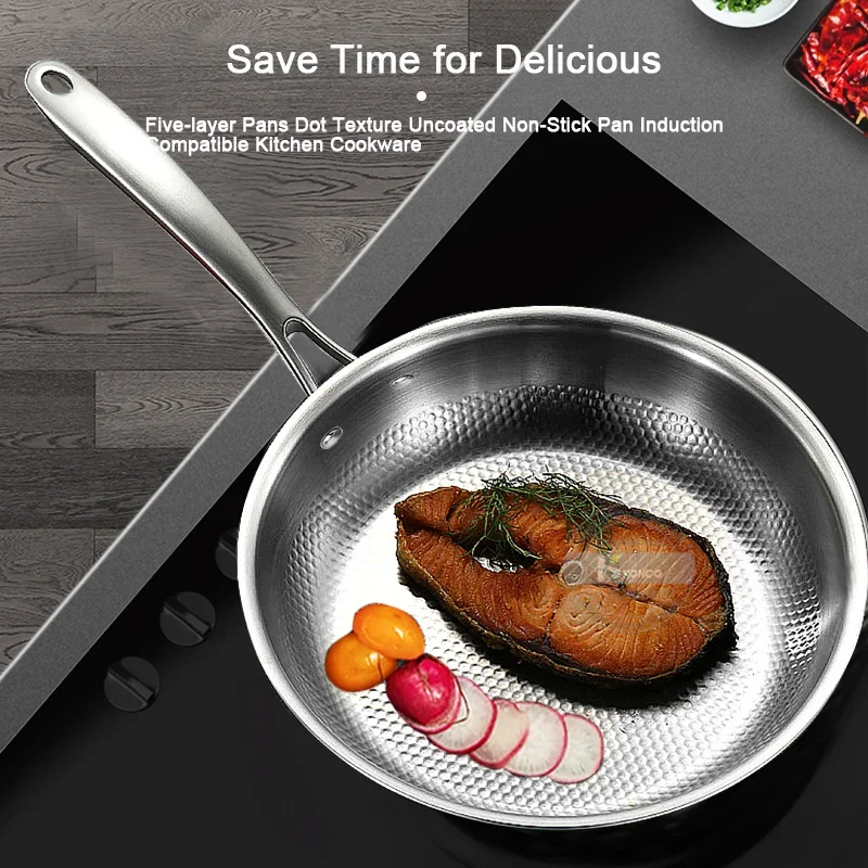 Alternative view of 304 Stainless Steel wok Frying Pan Fried Steak Pot Uncoated Kitchen Cookware For Gas Stove Induction Cooker 28/30cm NonStick Pan
