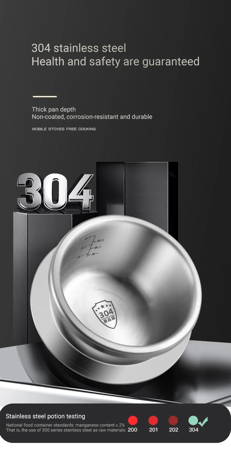 0.8-2L Outdoor Camping Small Pressure Cooker 304 Stainless Steel Portable Rice Cooker for Kitchen Cooking Tool Pressure Cooker