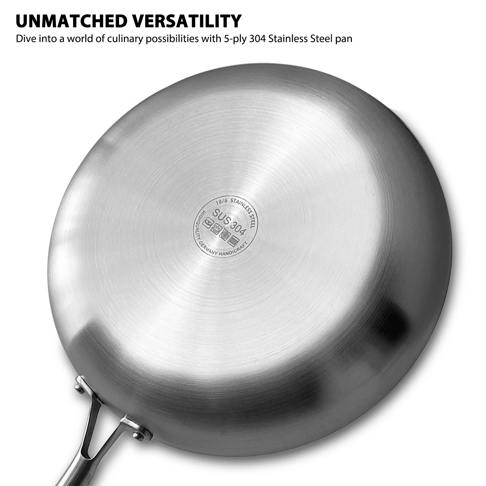 Alternative view of 304 Stainless Steel Frying Pan, NonStick Pan Fried Steak Pot  Uncoated Kitchen Cookware For Gas Stove and Induction Cooker