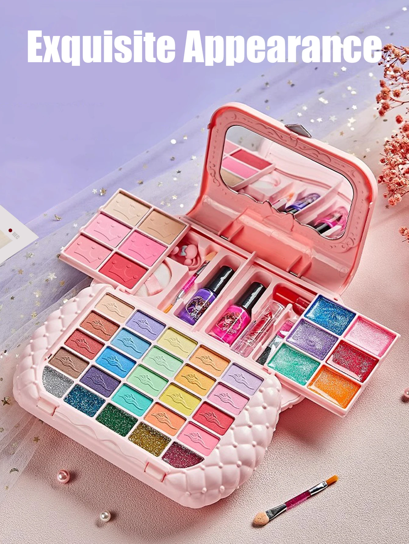 Alternative view of Kids Beauty Toys Makeup Kit Little Bag Washable Pretend Play Cosmetic Set Toys with Mirror Non-Toxic & Safe Birthday Gifts Girl