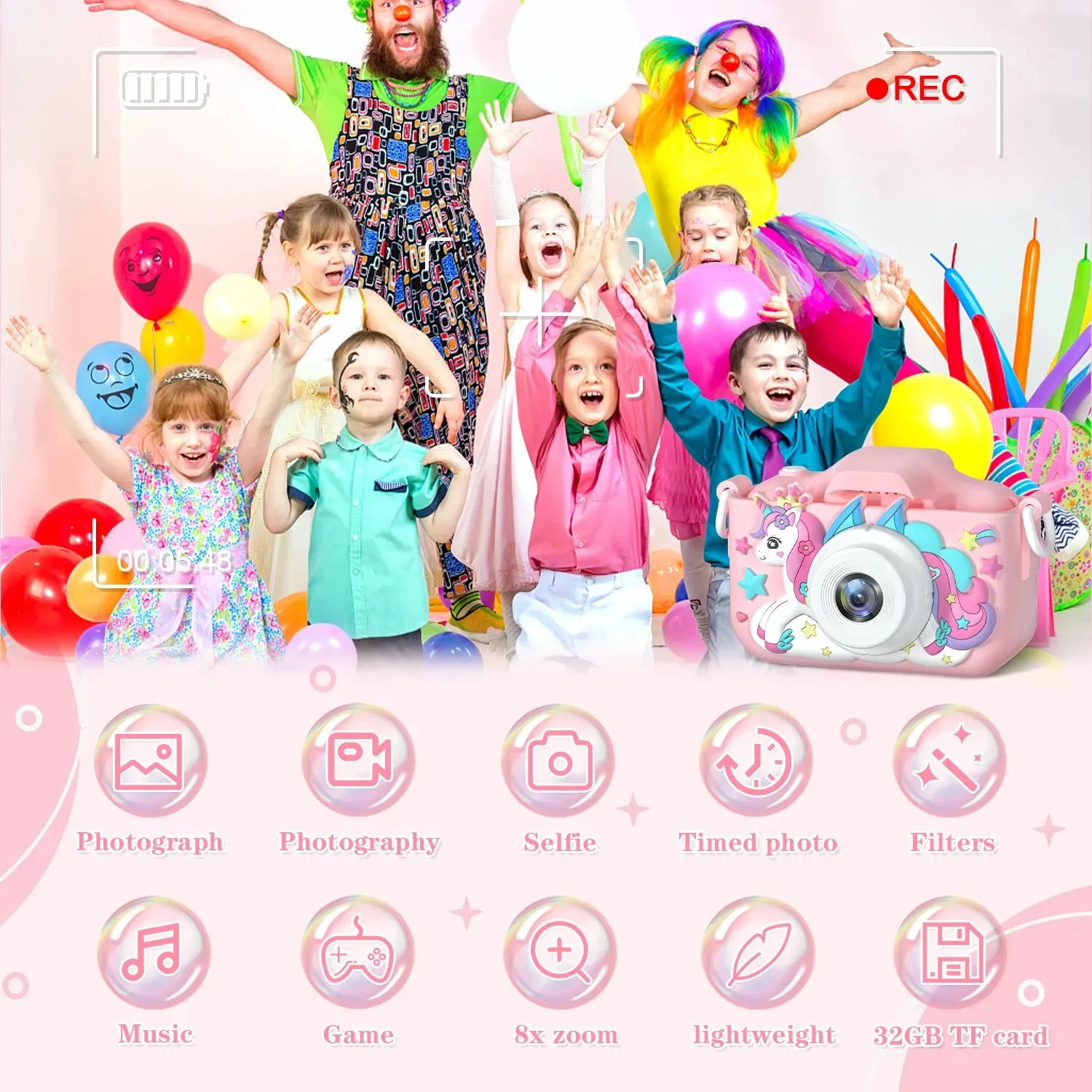 Alternative view of Children Camera 1080P HD Toddler Digital Video Camera 2.0-inch Kids Camera with Silicone Cases Toys for Christmas Birthday Gifts