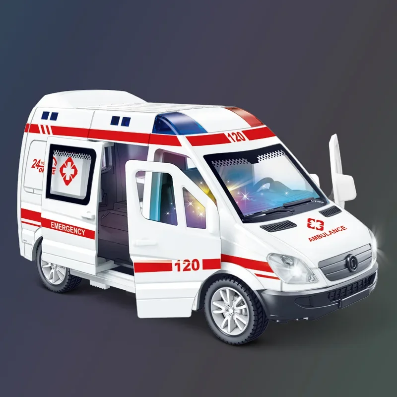 Alternative view of 1:32 Mini Car Diecast Ambulance Fire-Truck Policecar Model Sound And Light Vehicle Simulation Collection Gifts Toys Boys