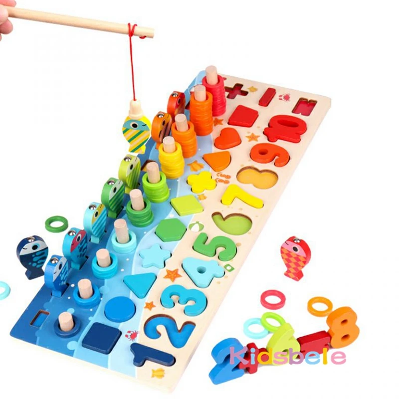Alternative view of Kids Montessori Math Toys For Toddlers Educational Wooden Puzzle Fishing Toys Count Number Shape Matching Sorter Games Board Toy
