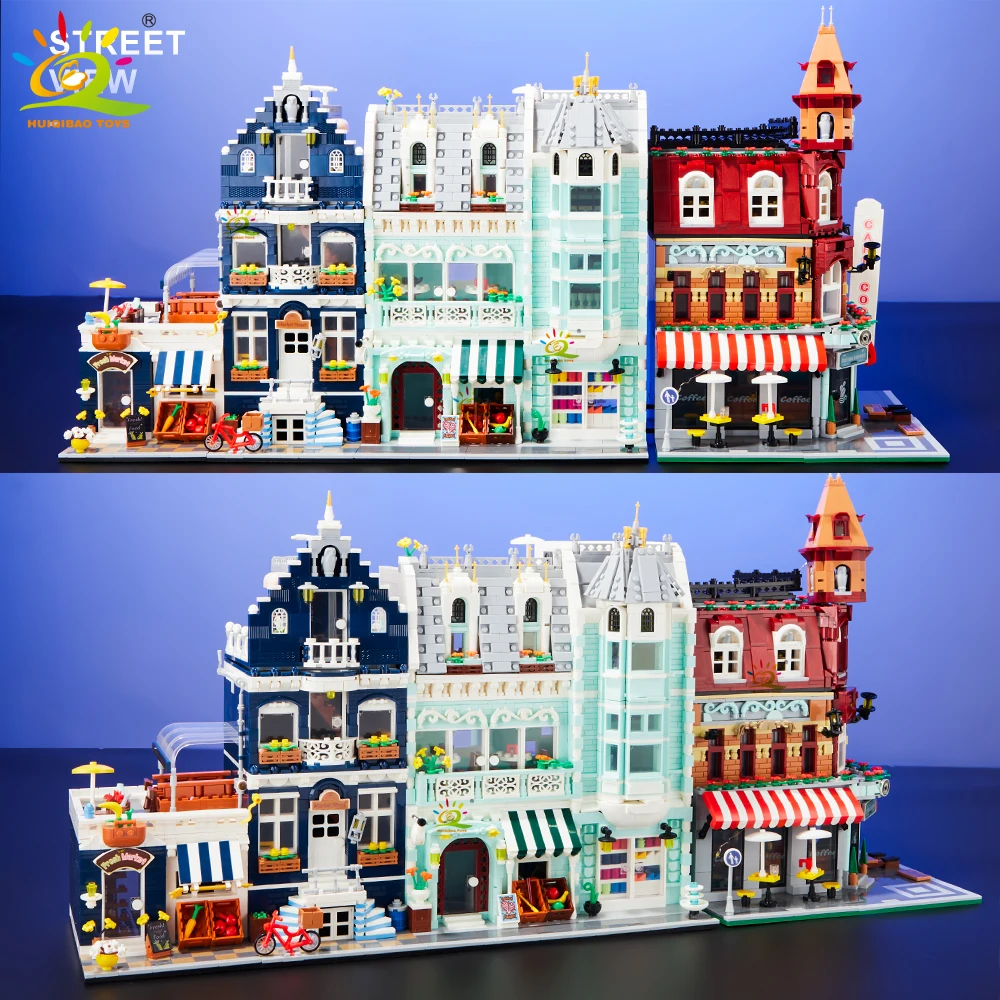 Alternative view of HUIQIBAO Toys MOC City Corner Coffee Shop Architecture Style Street View Micro Building Blocks for Children Construction Bricks
