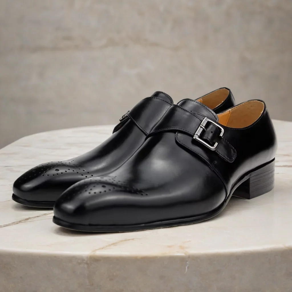 Mens Formal Male Shoe Side Buckle Leather Shoes Pointed Toe Bullock Carving classic style Classic gentleman Formal wear Pointed