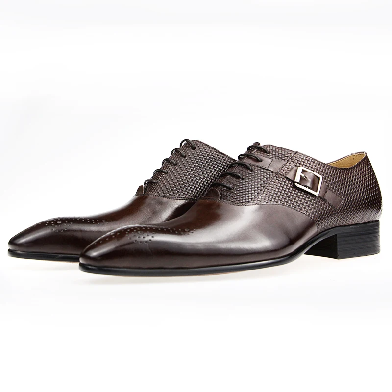Alternative view of Exquisite Men Shoes Handmade Genuine Leather BlackBrown Lace-up Metal Buckle Fashion Elegant Casual Business Office Man Footwear