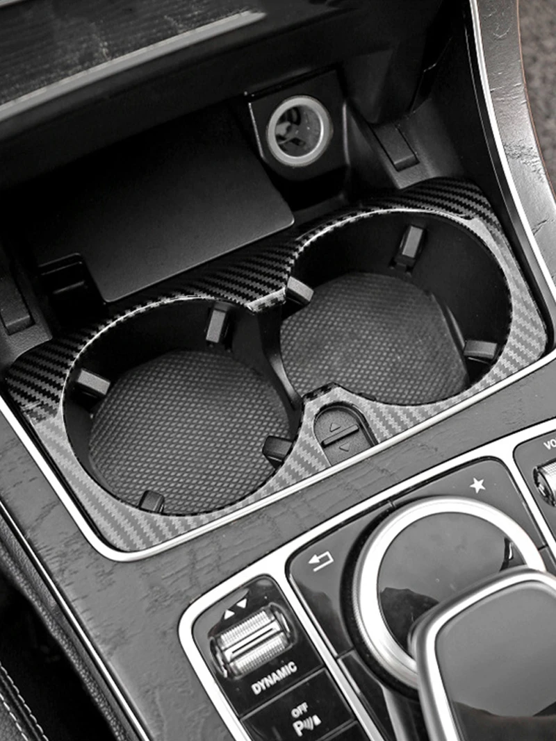 Alternative view of ABS For Mercedes Benz C E GLC Class W205 W213 X253 Car Carbon Fiber Texture Gear Shift Panel Water Cup Holder Frame Trim Cover