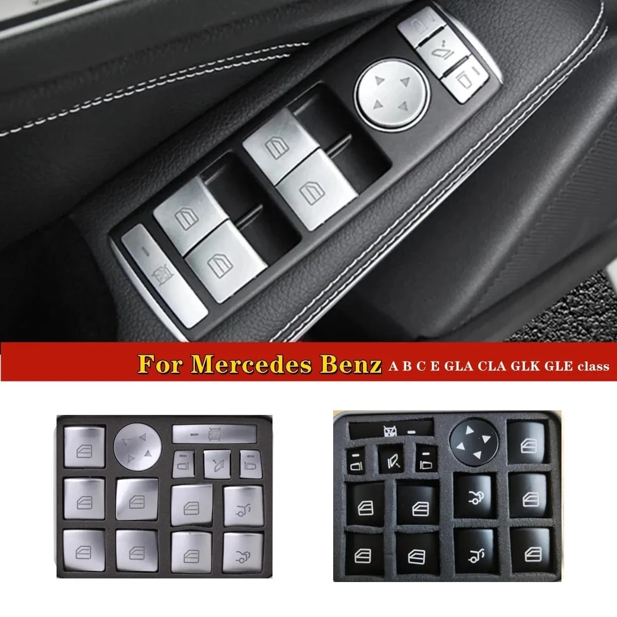 For Mercedes Benz W204 GLA X156 CLA C117 A W176 B W246 Class Car Window Glasses Lift Button Cover Switch Frame Trim