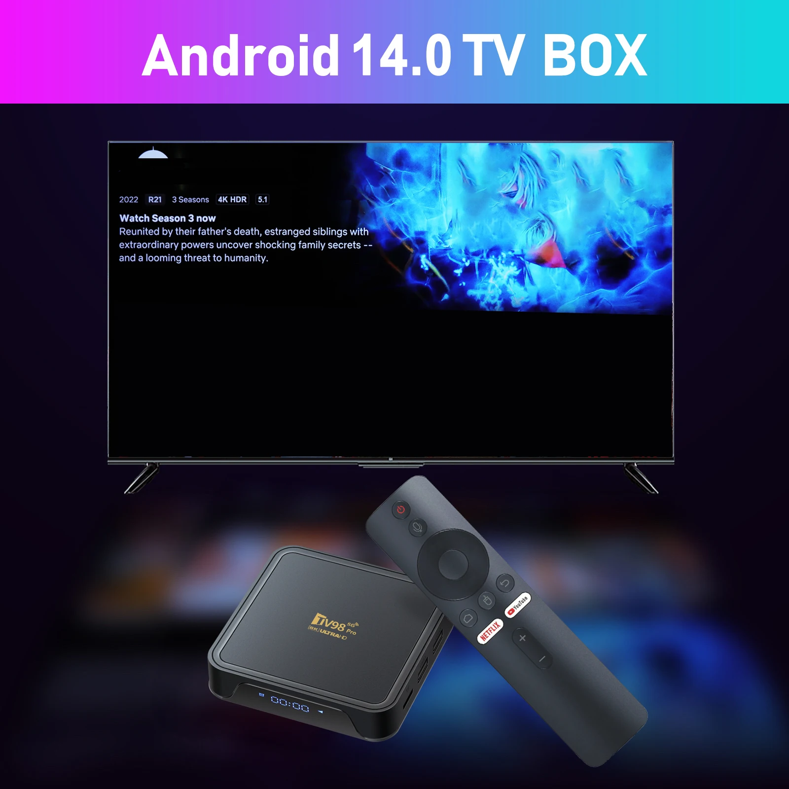 Alternative view of TV98 PRO TV Box Android 14 ATV H313 Quad Core 5G Dual Wifi 8K 4K Media Player TB 5.2 Support Voice remote control TV Box