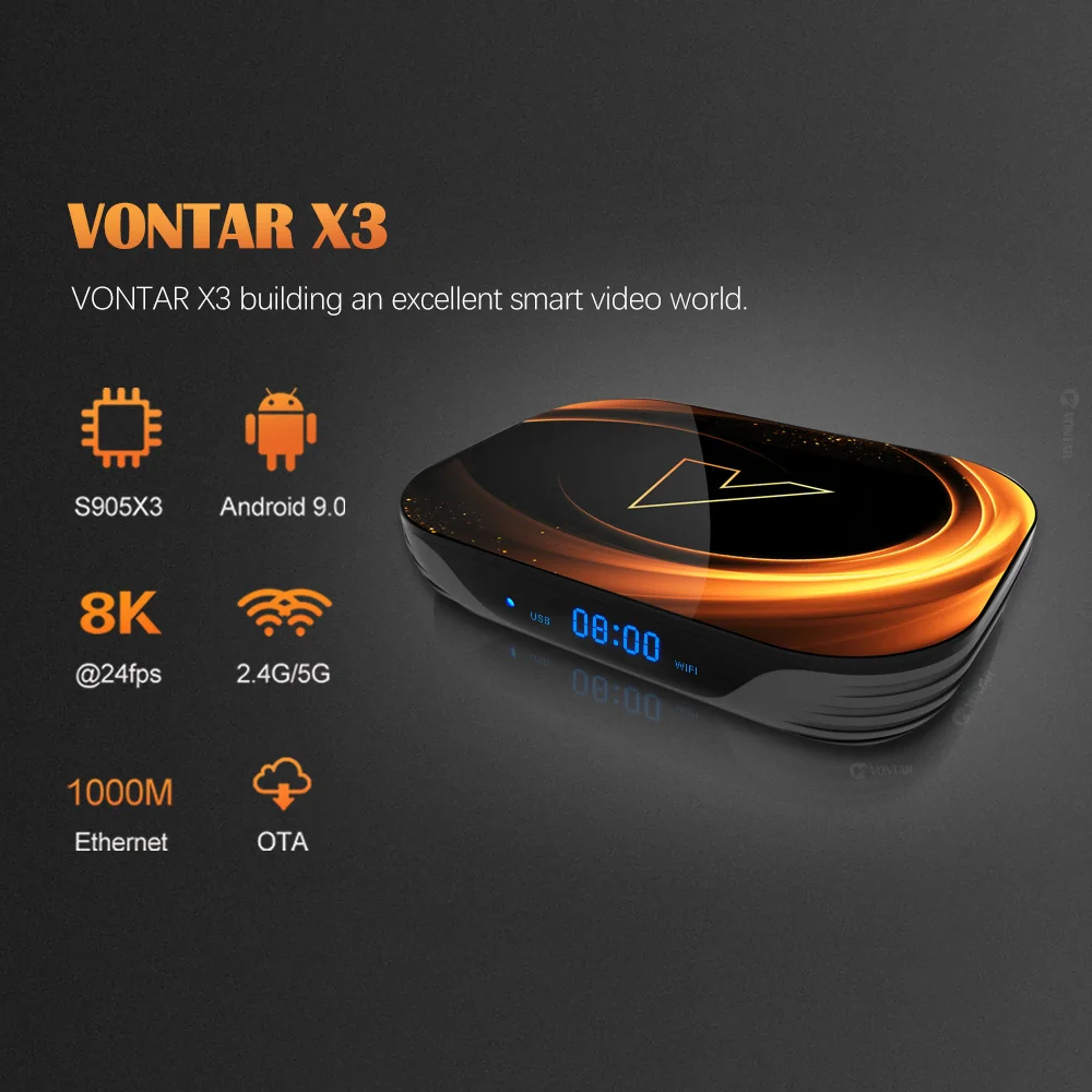 Alternative view of VONTAR X3 4GB 32GB 8K TV BOX Android 9 Smart Android TVBOX 9.0 Amlogic S905X3 Wifi 1080P BT 4K Set Top Box media player
