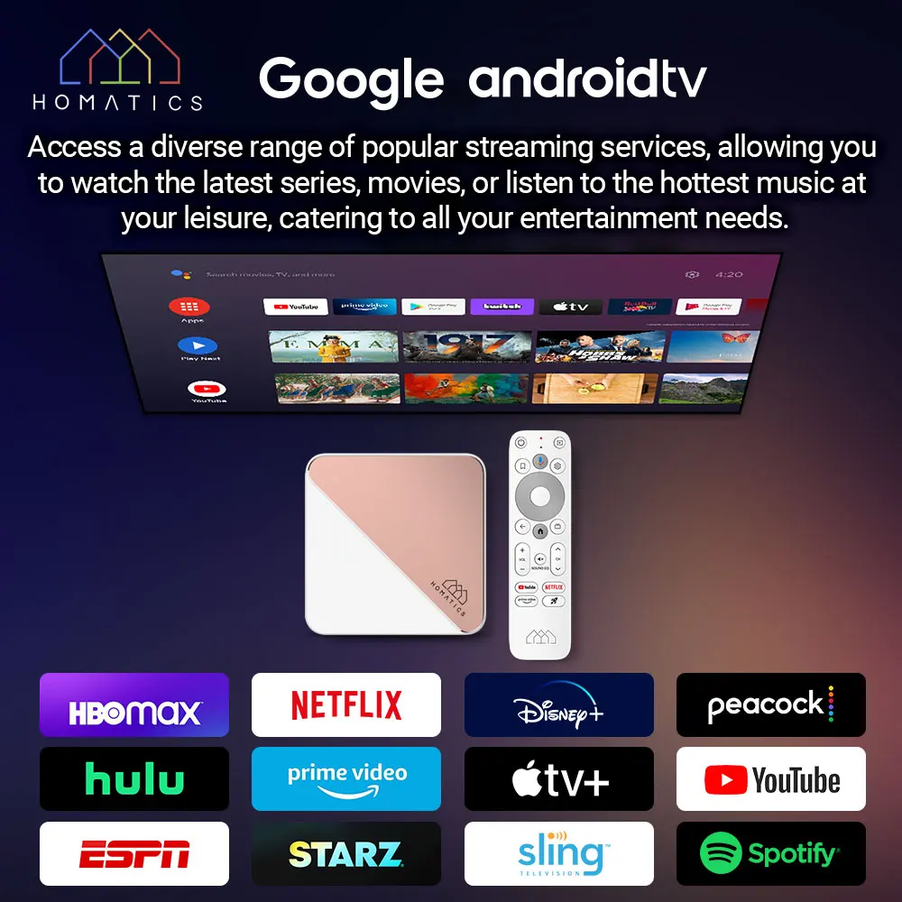 Alternative view of HOMATICS Box R 4K Plus TV Box AndroidTV 14 Netflix Google Certified Amlogic S905X4 4G32G Support DTS Dolby Audio AV1 Wifi6 BT5.0